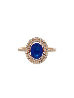 Lord & Taylor Diamond, Blue Sapphire & 14k Yellow Gold Oval Ring