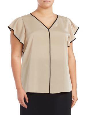 Calvin Klein Plus Piped Cap Sleeve Blouse