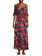 Calvin Klein Vine Floral Cold-shoulder Ruffle Maxi Dress