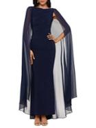 Betsy & Adam Cape-sleeve Column Gown