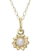 Lord & Taylor White Pearl And 14k Yellow Gold Flower Pendant Necklace