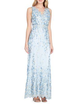 Tahari Arthur S. Levine Embroidered A-line Gown