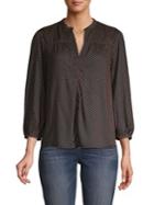 Lucky Brand Dotted Splitneck Peasant Top