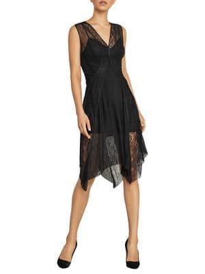 Bcbgmaxazria Asymmetrical Lace-trimmed Dress