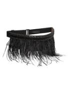 Bcbgmaxazria Embellished Feather-trim Faux Leather Belt