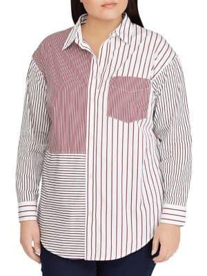 Lauren Ralph Lauren Plus Striped Patchwork Cotton Shirt