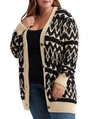 Lucky Brand Plus Fair Isle Buttoned Cardigan