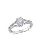 Sonatina 14k White Gold, Oval & Round-cut 0.75 Tcw Diamond Heart Halo Engagement Ring