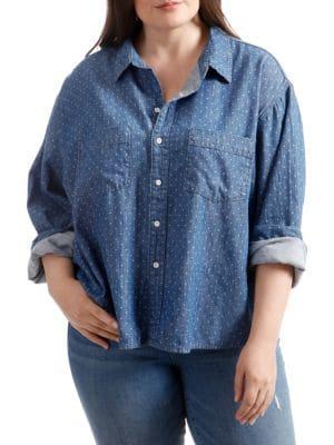 Lucky Brand Plus Dotted Boyfriend Shirt