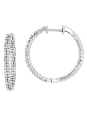 Sonatina 14k White Gold & Diamond Inside-outside Slender Hoop Earrings
