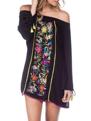 Nanette Lepore Embroidered Off-shoulder Tied Coverup Dress