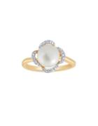 Lord & Taylor 8mm White Pearl And 14k Yellow Gold Ring