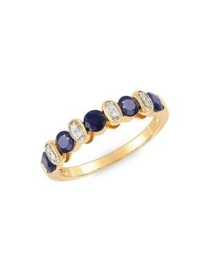 Lord & Taylor 14k Yellow Gold Round Sapphire & Diamond Accent Band Ring