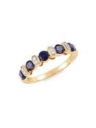 Lord & Taylor 14k Yellow Gold Round Sapphire & Diamond Accent Band Ring