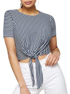 Miss Selfridge Striped Tie Front Tee