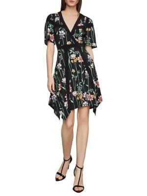 Bcbgmaxazria Botanical Floral Asymmetric Fit-&-flare Dress