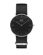 Daniel Wellington Classic Black Cornwall Stainless Steel Nylon Strap Watch