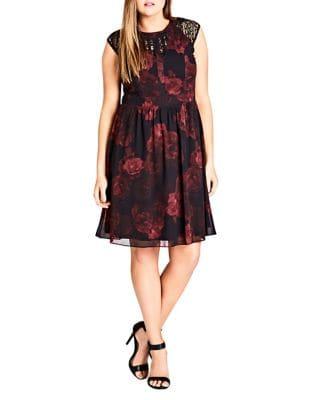 City Chic Plus Romance Floral Lace Paneled Dress