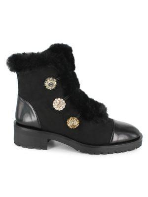 Nanette By Nanette Lepore Izzy Faux Fur Patent Faux Leather Combat Boots