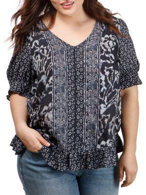 Lucky Brand Plus Batik Border Top