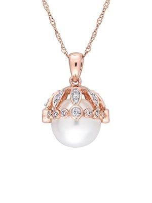 Sonatina 9-9.5mm Cultured Freshwater Pearl, Diamond And 14k Rose Gold Vintage Necklace