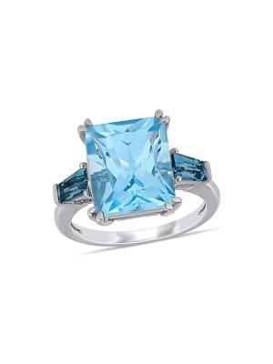 Sonatina 14k White Gold And Blue Topaz 3-stone Ring