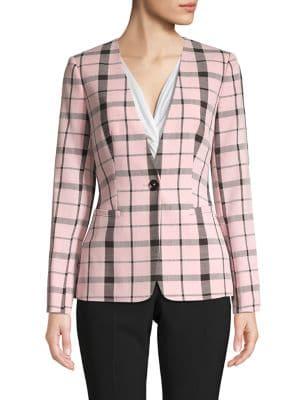 Donna Karan Collarless Plaid Blazer