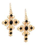 Design Lab Goldtone And Crystal Embellished Cross Earrings