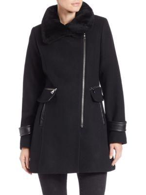 Trina Turk Aubree Shearling-trim Moto Coat