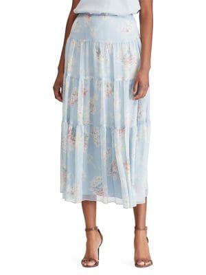 Lauren Ralph Lauren Floral Georgette Peasant A-line Skirt