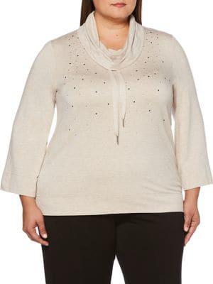 Rafaella Plus Plus Studded Drawstring Cowlneck Top