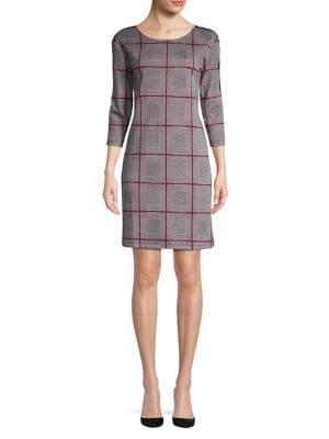 Jones New York Striped Glen Plaid Shift Dress