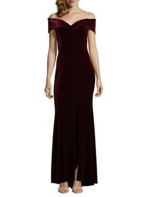 Xscape Petite Off-the-shoulder Velvet Gown