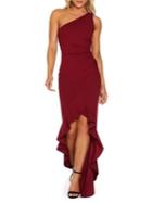 Quiz One-shoulder Hi-lo Ruffle-hem Dress