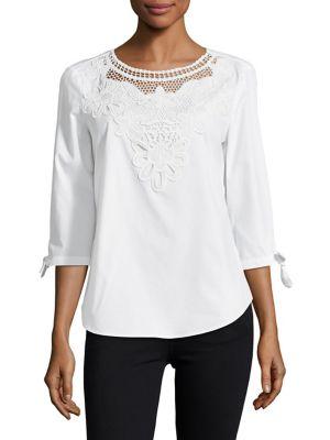 Ivanka Trump Cotton Floral Embroidered Top