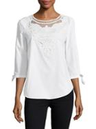 Ivanka Trump Cotton Floral Embroidered Top