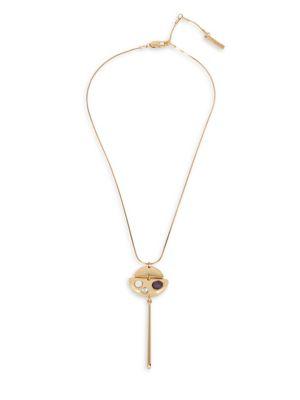 H Halston Goldtone And Mixed Stone Half Moon & Stick Pendant Necklace