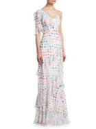Ml Monique Lhuillier Asymmetric Polka-dot Maxi Dress