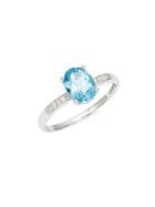Lord & Taylor 14k White Gold Diamond And Swiss Blue Topaz Ring