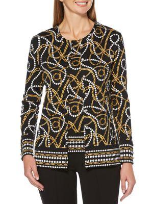 Rafaella Pearl & Chain-print Cardigan