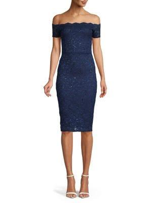 Quiz Scallop-trimmed Lace Sheath Dress