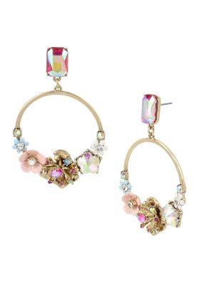 Betsey Johnson Blooming Crystal Floral Gypsy Hoop Earrings