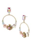 Betsey Johnson Blooming Crystal Floral Gypsy Hoop Earrings