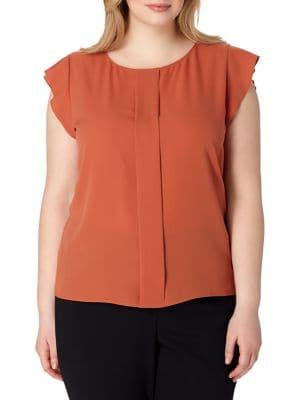 Tahari Arthur S. Levine Pleat-front Flutter-sleeve Blouse