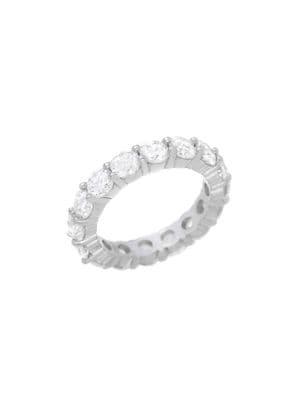 Lord & Taylor Rhodium Plated 925 Sterling Silver & Cubic Zirconia Eternity Wedding Band Ring