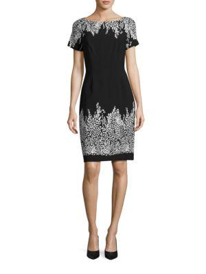 Adrianna Papell Border Print Short Sleeve Sheath Dress