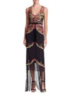 Marchesa Notte Embellished Floral Fringe Gown