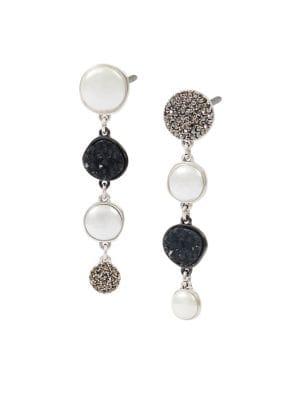Lucky Brand Modern Opulence Silvertone Asymmetric Pave Earrings