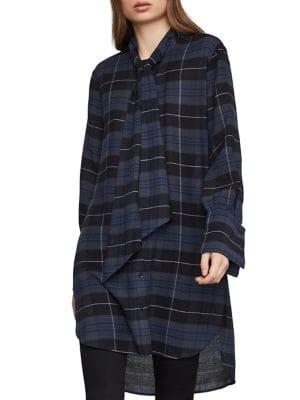 Bcbgmaxazria Plaid Tunic Tie Neck Shirt