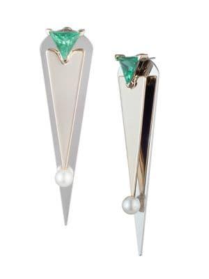 Carolee Kylie Two-tone, Faux Pearl & Green Crystal Front Back Drop Earrings